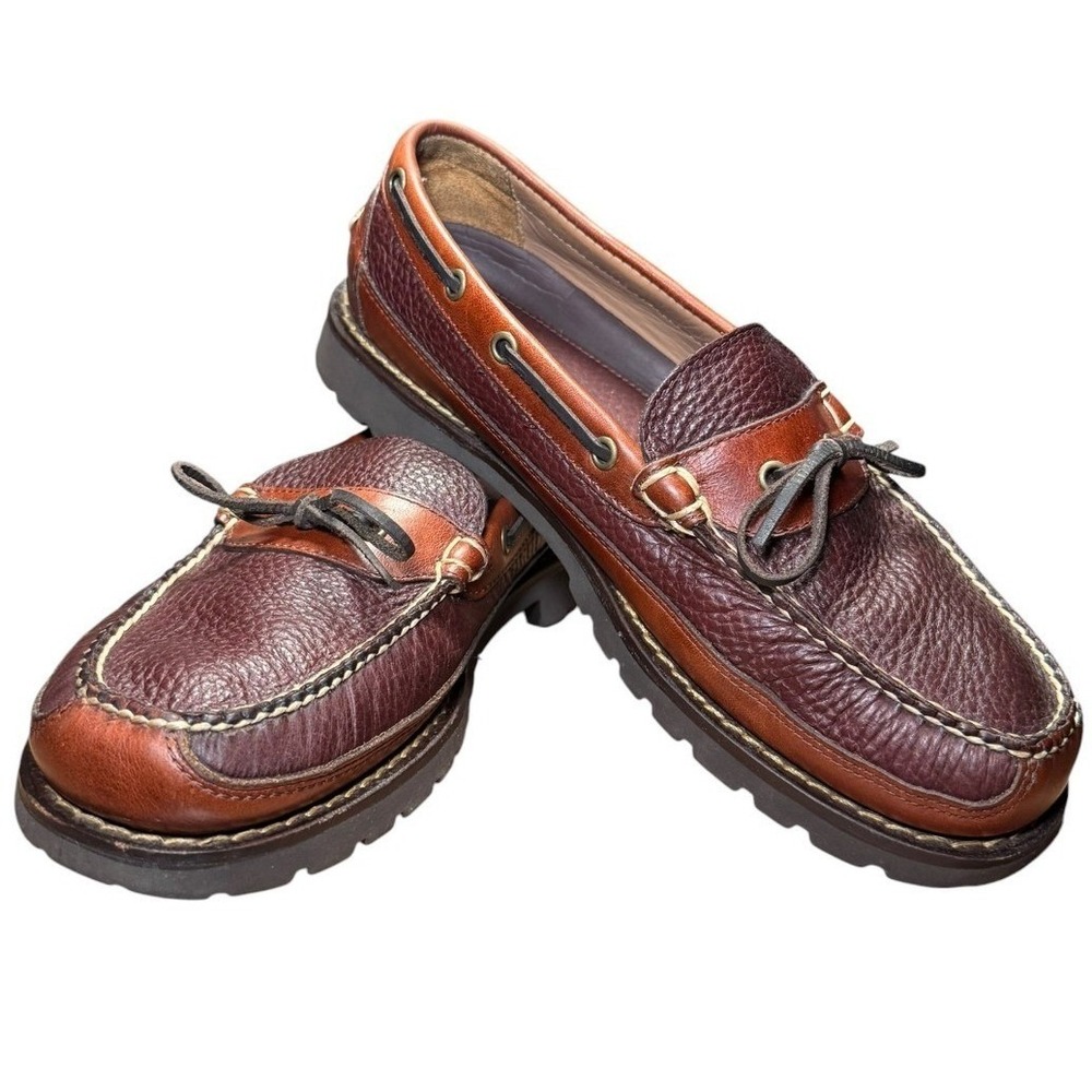 LL Bean Boat Shoes Men's 9 D Brown Leather Moc Toe Lug Sole